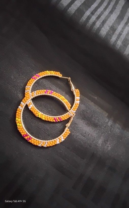 Orange Sherbet SEED BEAD HOOPS 