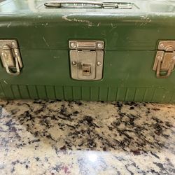 Master Metal tackle fishing Tool box vintage, Lures, Weights, Hooks And More
