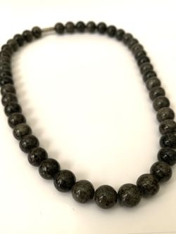 Vintage Natural Marble Jade Necklace, 18” Long, 10mm beads