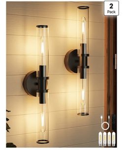 Rayogale 8000mAh Wireless Wall Sconces with Remote Control, Battery Operated Wall Sconce Set of 2 with Timer, Black 20.5 Inch