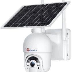 4MP Solar Powered Security Camera with 10000mAh Rechargeable Battery, Solar Spotlight PTZ Camera