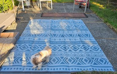 9'x6' Outdoor rug, NEW, Reversible, Gray, 4 stakes included