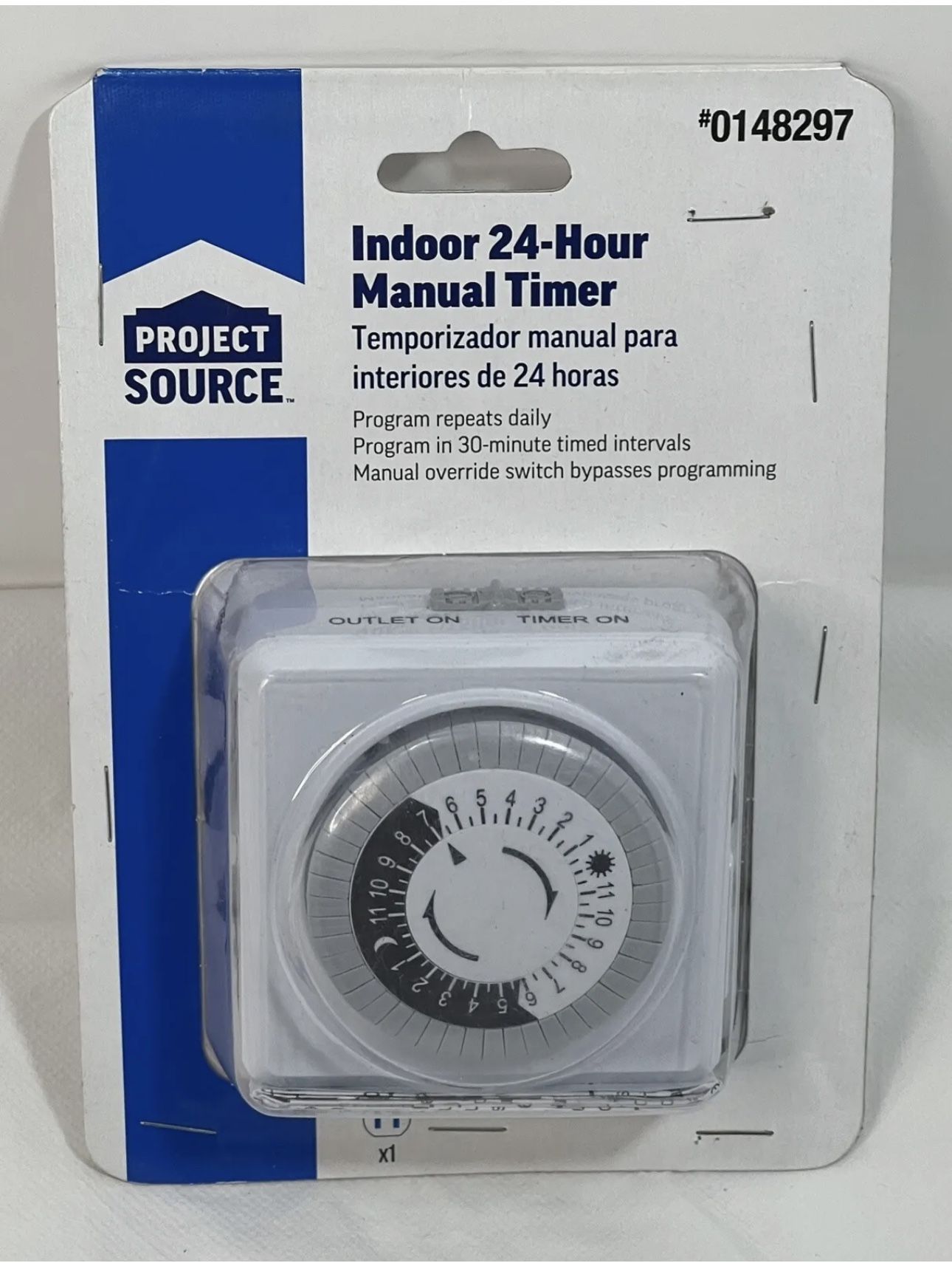 Project Source Indoor 24-Hour Timer, Easy To Use Push Pins NEW Item Was Opened