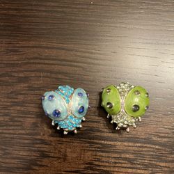 2 Vintage Colorful Bright Ladybug Pins Brooches Bugs Jewelry 
