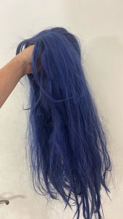 Hair extensions blue long straight wig