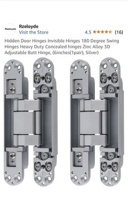 Hidden Door Hinges Invisible Hinges 180 Degree Swing Hinges Heavy Duty Concealed hinges Zinc Alloy 3D Adjustable Butt Hinge, (6inches(1pair), Silver) 