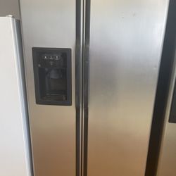 GE Stainless Steel And Black Refrigerator W/ice maker 