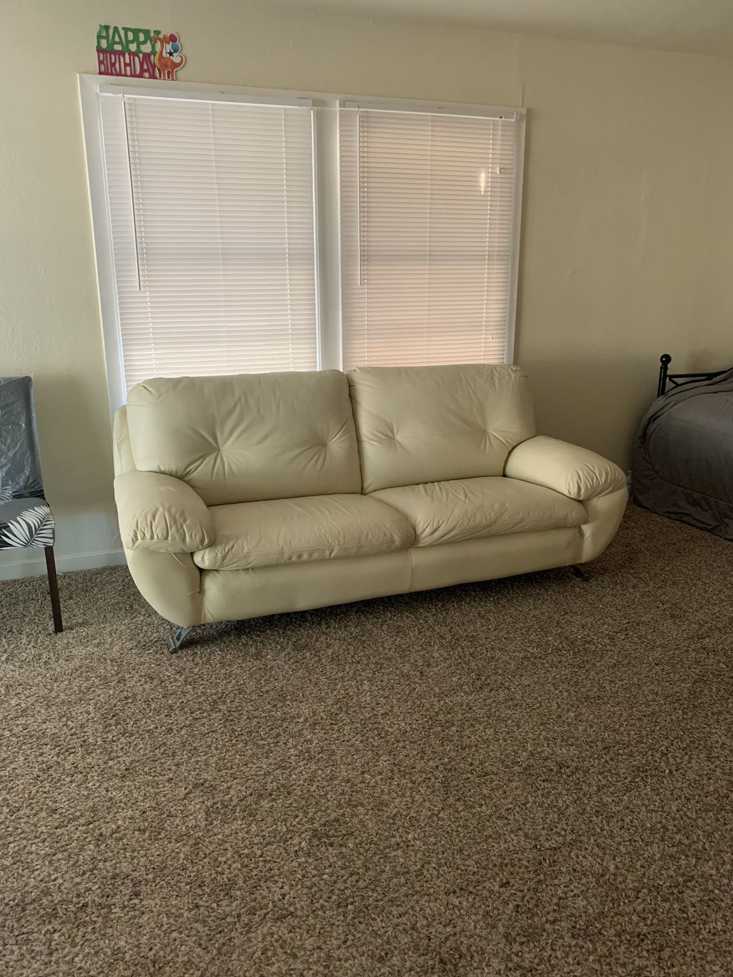 Very Good Condition Heavy Duty White Leather Couch With Like New Coffee Table 