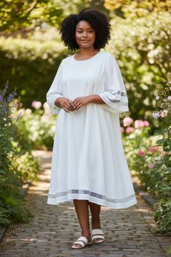 White XXL Loose Tunic Dress With Mesh Cut Outs