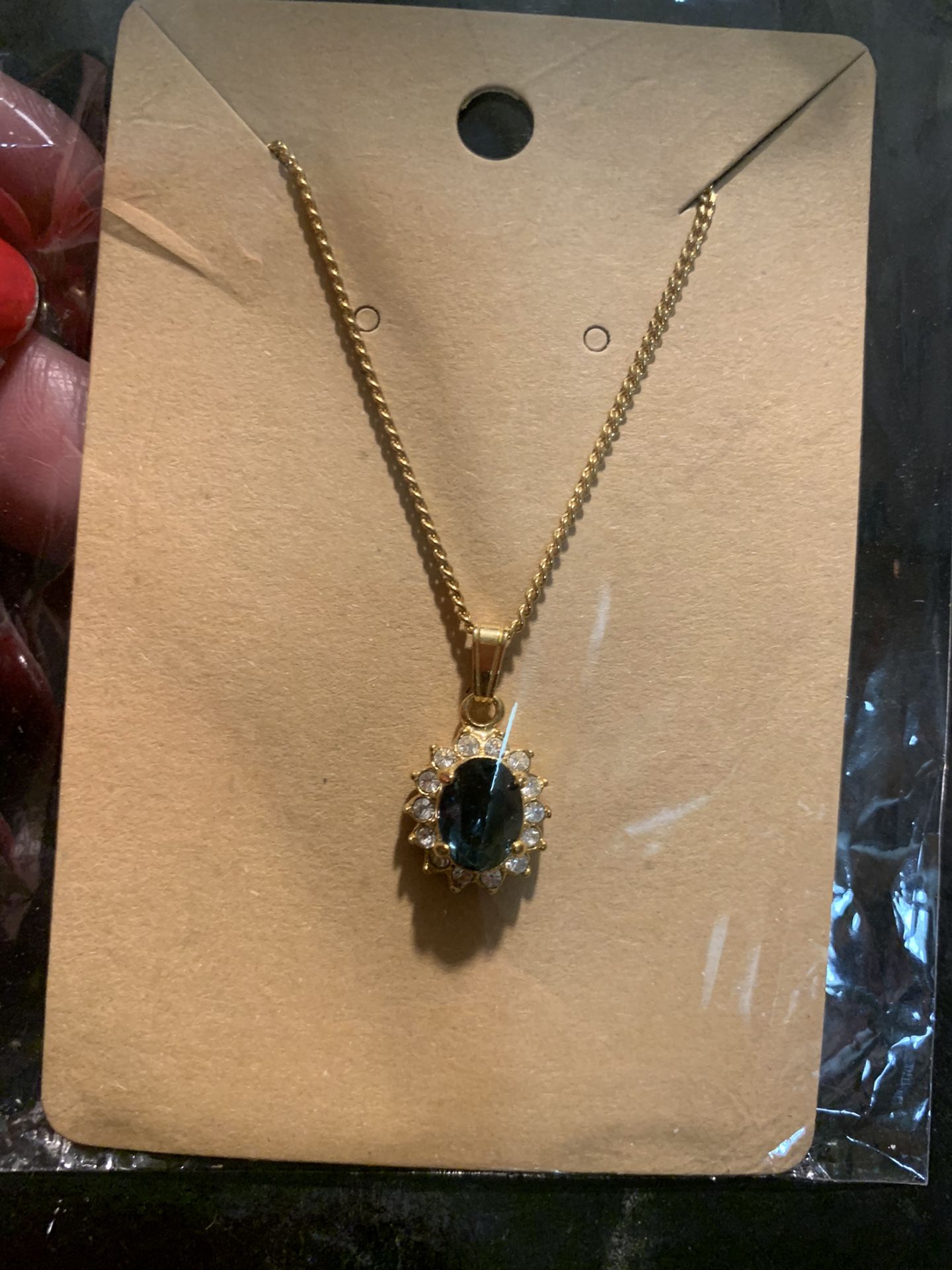 Goldtone With Faux Sapphire And Diamonds