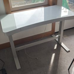 Glass top White sit stand desk