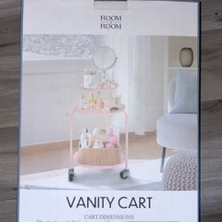 Room 2 Room Vanity Cart with Mirror, White, 3 Shelves, Metal & Wood, Round