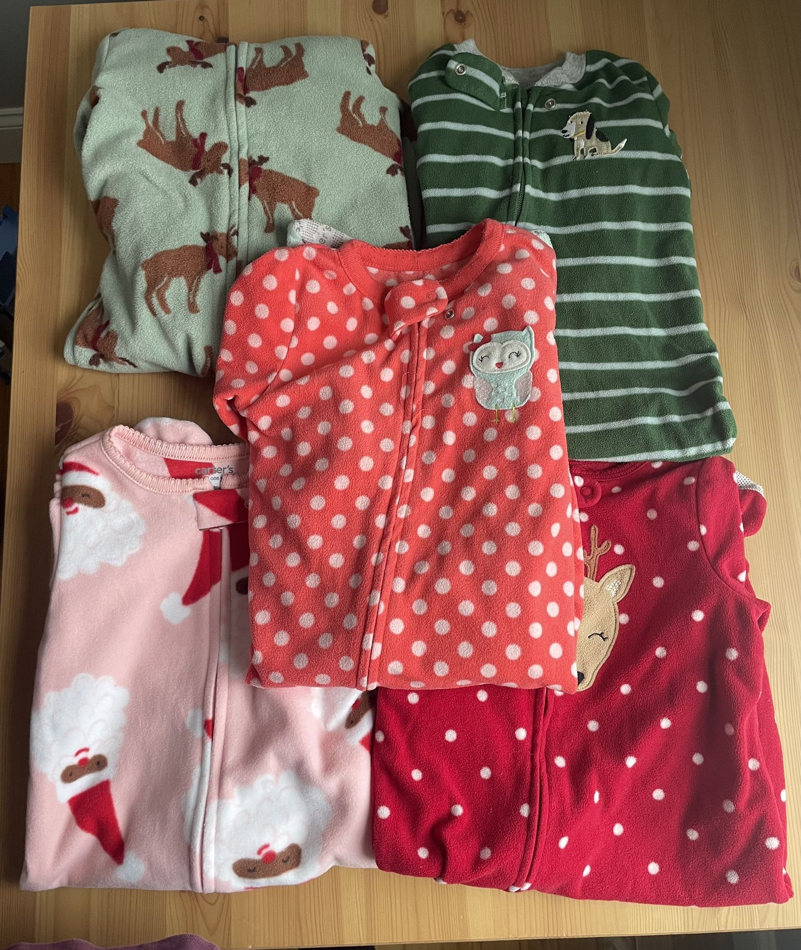 Carter’s Size 12 Months Fleece Pajamas One Piece Coverall Outfit Lot Girls