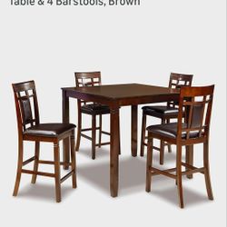 High Top Dark Brown Wood Dining Set