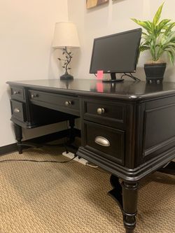 Black Wood Executive Desk with Drawers