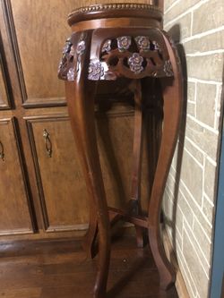 Chinese Table Lotus Design With Marble Top 36” H