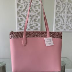 Kate Spade New York Flash Glitter Pink Tote Saffiano