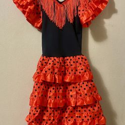 Girls Red Black Polka Dot Flamenco Costume Dress Dance Folkforico Toddler sz 4