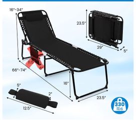 4-Position Adjustable Backrest, 2-Position Footrest & Soft Pillow, Patio Tanning Chair for Beach, Poolside