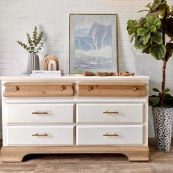 Boho modern style dresser 6 drawer Natural tan/white