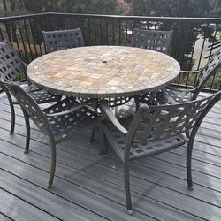 Large outdoor patio table plus umbrella stand