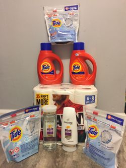 3tide Pods 16counts each bag 2tide liquid 40oz each bottle 1set Pantene 375ml 1Brawny Paper towel 6rolls bundle for $30/pick up Gahanna