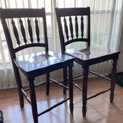 Set of Two Dark wood counter-height bar stools