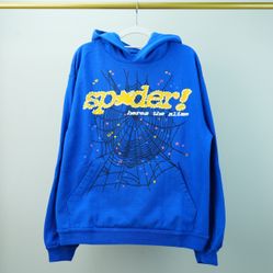 Sp5der Hoodie 'TC Blue' Punk V2 Yellow Logo - Multiple Sizes - Brand New w/ Tags