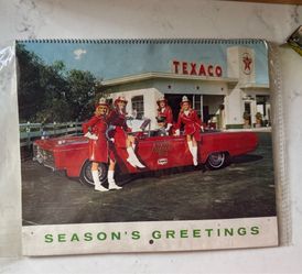 Vintage 1968 Texaco Calendar   Vintage paper wall calendar from 1968 with Texaco branding. This spiral-bound collectible has full-color illustrations 