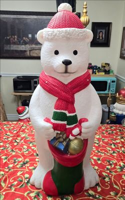 36" Polar Bear Blow Mold Holding Christmas Presents Battery Operated LED Lights
