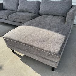 Gray Mid Century Modern Sectional Sofa Couch Lounge Chaise Sala 