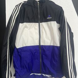 Vtg Women’s Adidas Windbreaker Sz XL 90s 2000s Y2K Style Jacket With Black White And Purple 