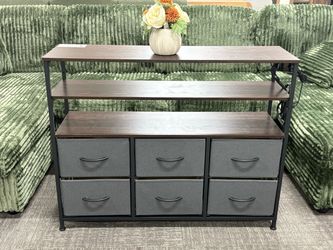 6-Drawer Dresser with Charging Station, Storage Organizer with 2 Open Shelves, Fabric Drawers & Metal Frame, Modern Storage Cabinet for Bedroom, Livin