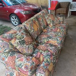 Vintage Floral Tapestry Couch – Heavy & Includes 2 Pillows