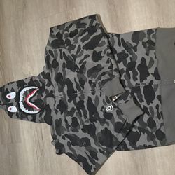 Gray And Black Bape Hoodie Medium