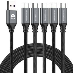 USB Type-C to A Cable 5pack 6ft Braided Fast Charging 3A Quick Charger Cord, 6 Foot Compatible iPhone 16/15,Samsung Galaxy S10 S9 S8 Plus, Note 10 9 8