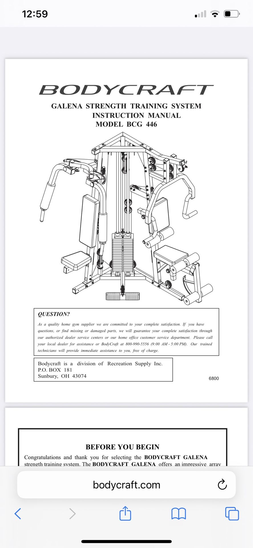 Bodycraft workout weight machine
