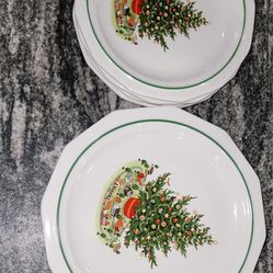Pfaltzgraff Dinner and Salad Plates.  Happy Holiday Pattern