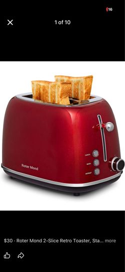 Roter Mond 2-Slice Retro Toaster, Stainless Steel, 6 Shade Settings, Wide Slots, Red