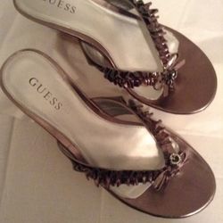 Guess Women’s Shoes Wedge Sandal Brown Pewter