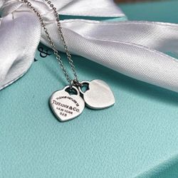 Authentic Tiffany & Co Silver Double Heart Tag Necklace
