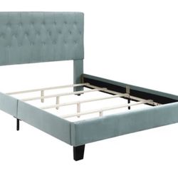 Upholstered Queen  Bed W/ MATTRESS & BOX SPRING - Teal
