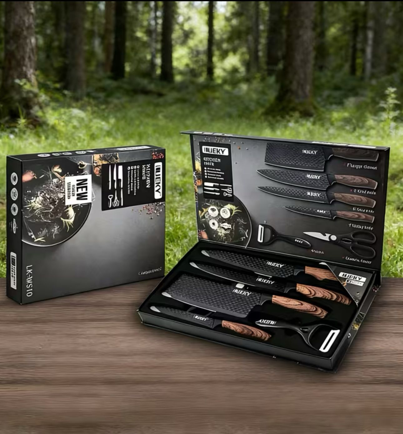 Professional 1/6 Kitchen Knife Set, Including Chef's Knife, Slicer, Paring Knife, and Kitchen Shears, Super Sharp Stainless Steel, Ergonomic Wooden Ha