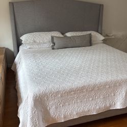 Upholstered 57” King Bedframe Gray Fabric