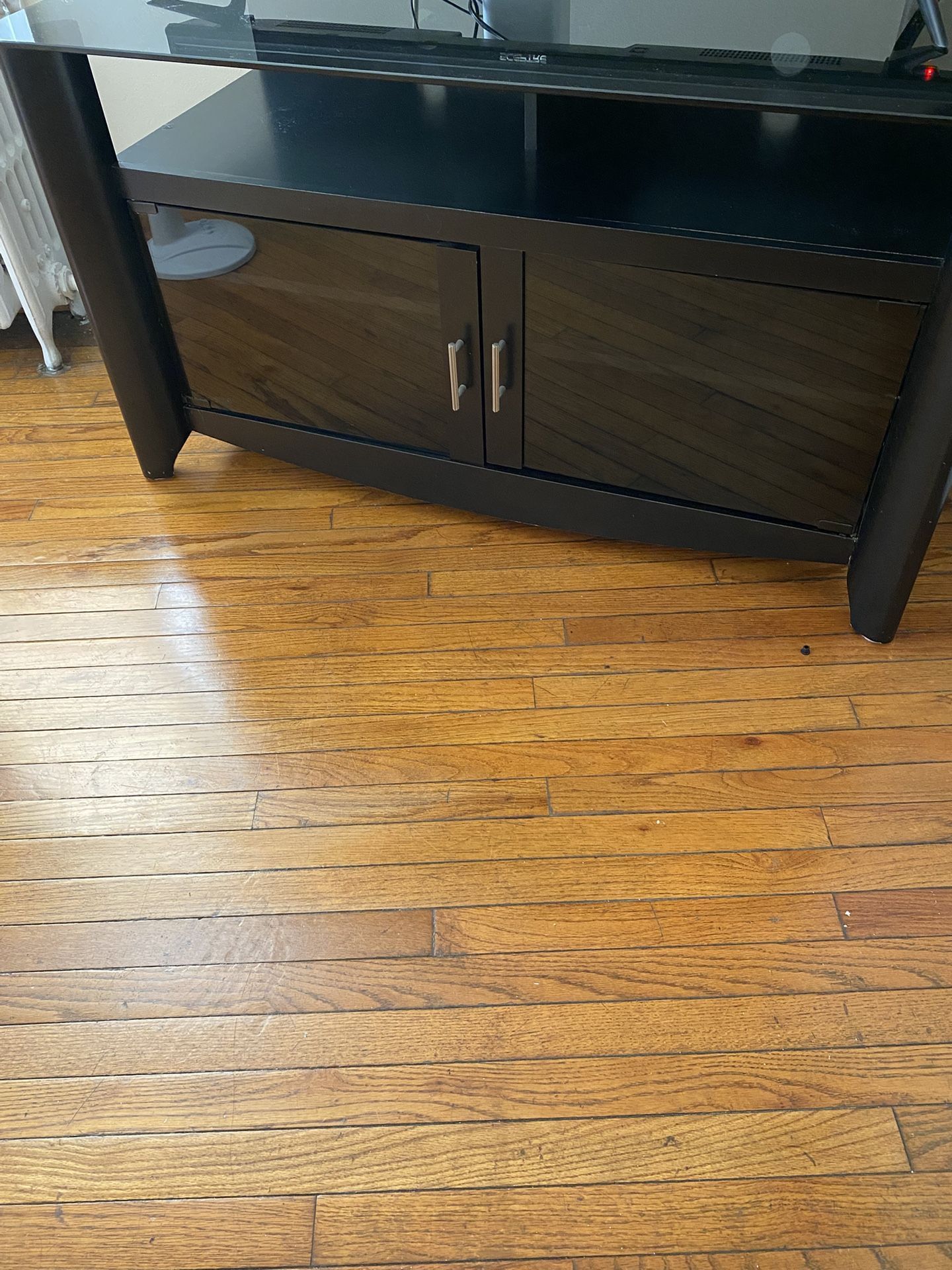 Black Glass Top TV Stand With Storage