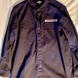 Independent Trucks Bar Logo Long Sleeve Work Shirt - Navy Stripe