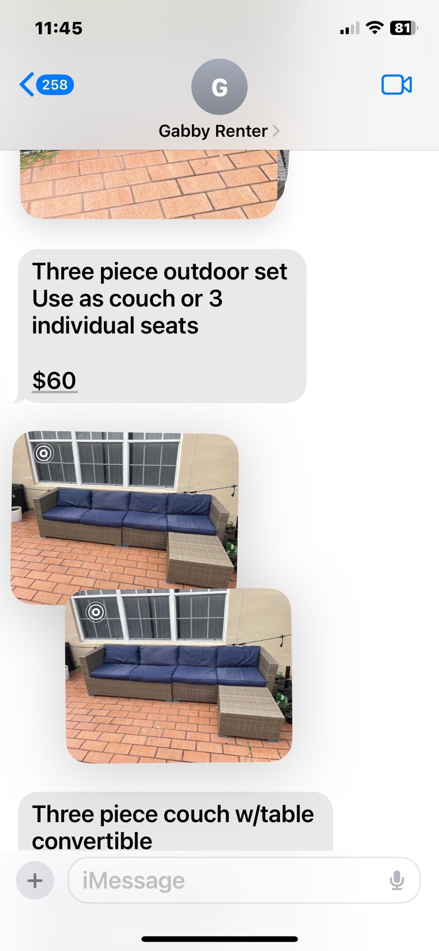 3 Piece outdoor Couch With Ottoman Or Table - Make An Offer