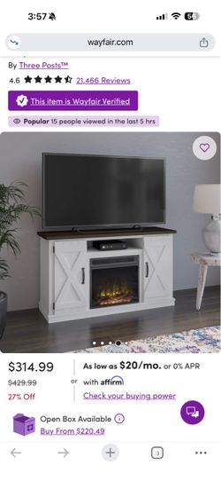 48" Farmhouse Electric Fireplace TV Stand / Media Console – White & Walnut