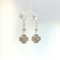 Ladies Sterling Silver 4 Leaf Clover CZ Dangle Earrings 11057263