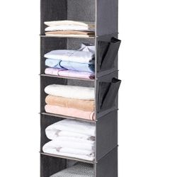 Hanging Closet Organize and Shelves，5-Hanging Shelf with 2 Side Pockets，Storage Foldable （Grey）